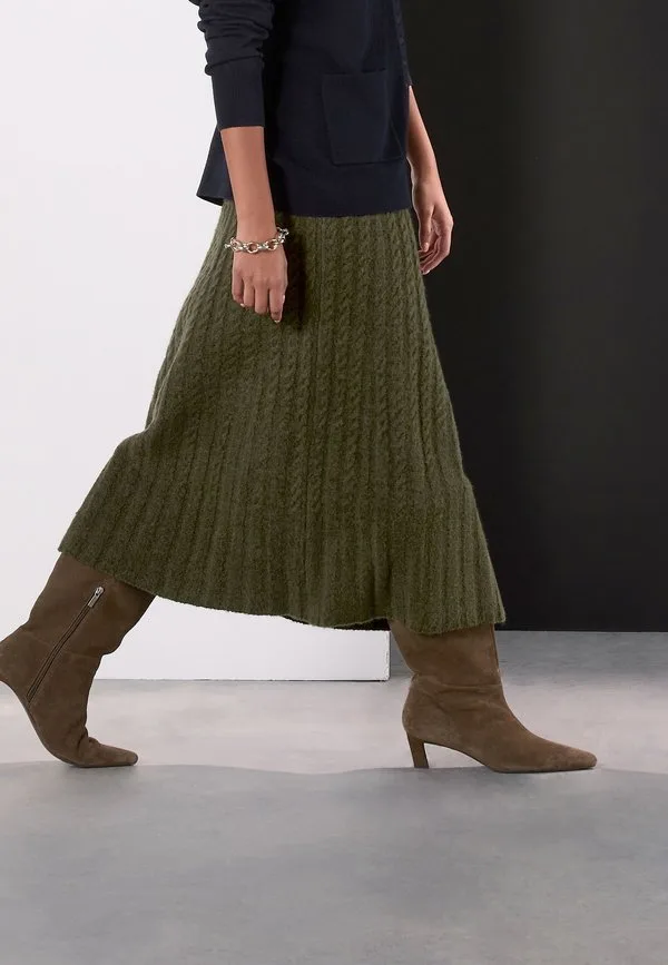Обычная юбка-миди а-силуэт из вязаного полотна Next, Khaki Green — фото 4