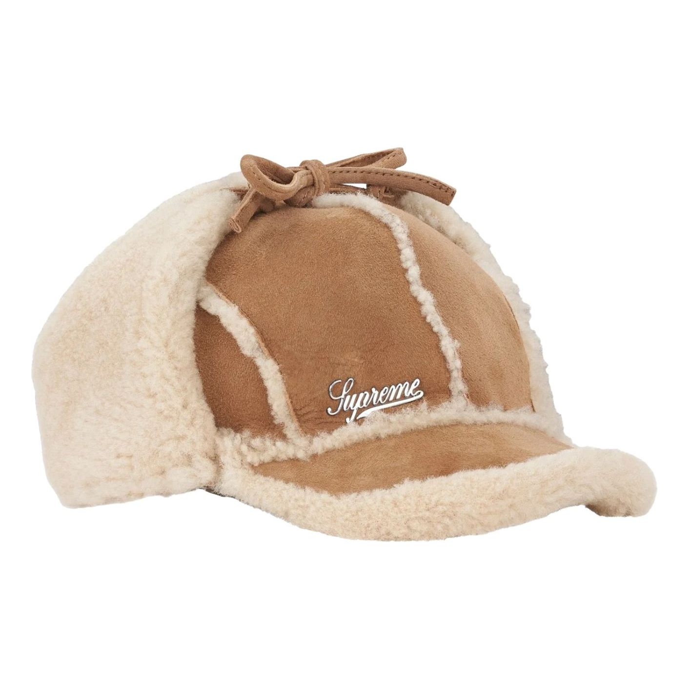 

Бейсболка Supreme FW25 с меховой подкладкой и ушками, цвет «бежевый»