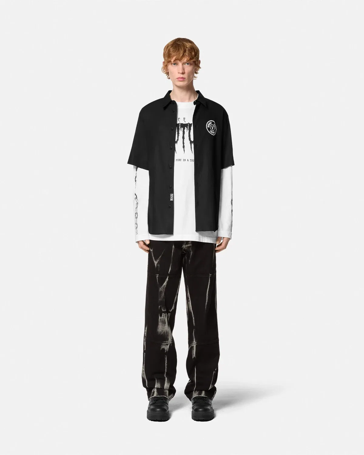 Рубашка прямого кроя с цепочным V-эмблемой VERSACE, черный — фото 2