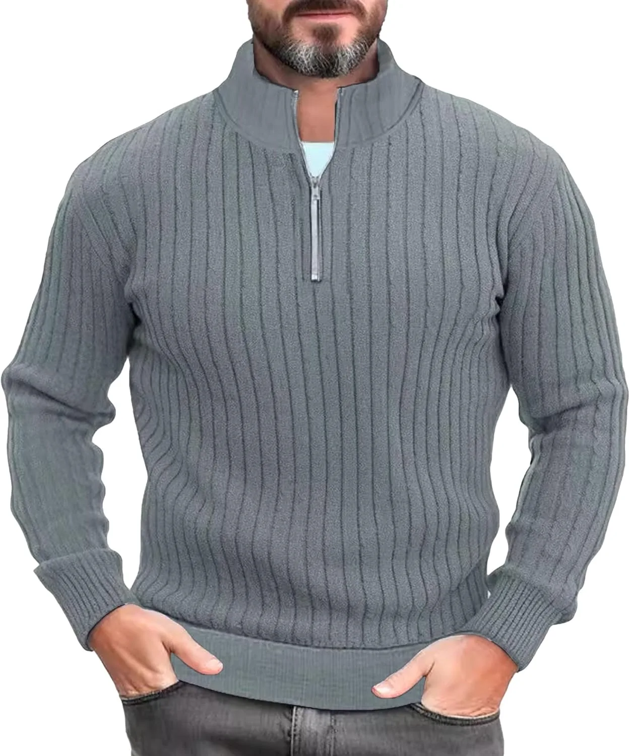 

Мужской свитер Maiyifu-GJ Slim Fit с молнией и воротником-полуводолазкой