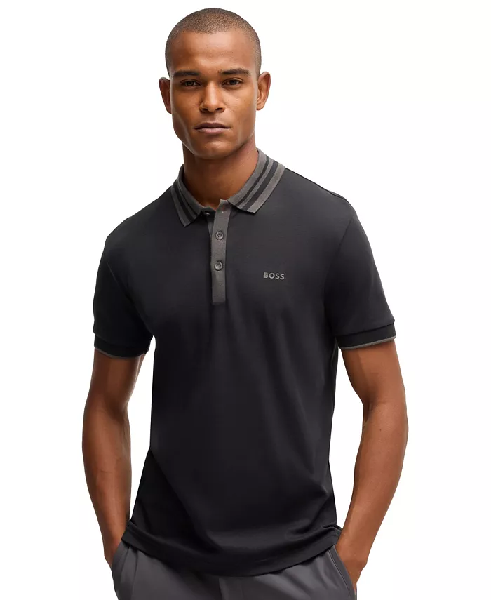 

Мужская поло с полосатым воротником Slim-Fit Hugo Boss, черный