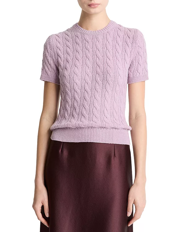 

Свитер с короткими рукавами и косами Vince, розовый