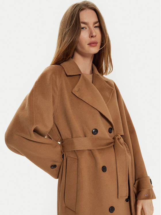 Шерстяное пальто большого размера WW0WW45919 Tommy Hilfiger, коричневый — фото 4