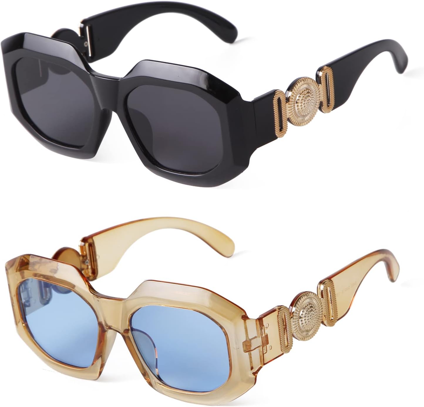 

Солнцезащитные очки VIA LEECA Trendy неправильной формы, прямоугольной формы, для женщин и мужчин, винтажные очки для вождения в стиле 90-х, одна упаковка, 2 Packs Black+blue