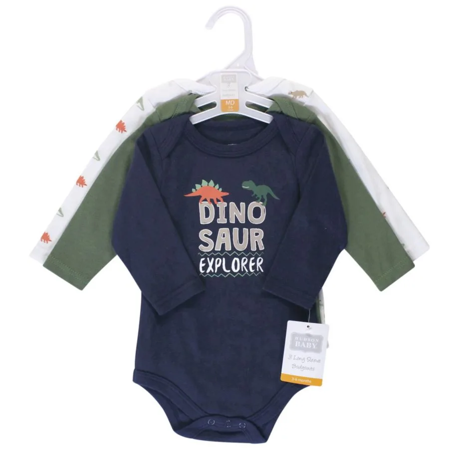 Хлопковые боди с длинными рукавами, комплект из 3 штук Hudson Baby, Dinosaur Explorer — фото 2