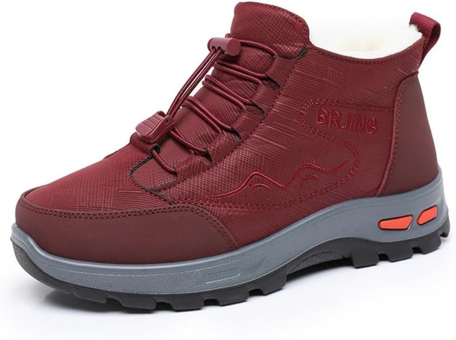 

Мужские и женские зимние теплые снежные ботинки Asifn, ботинки на каждый день без шнуровки с водонепроницаемой подошвой, флисовой подкладкой и мягкой подошвой для прогулок на улице, красный