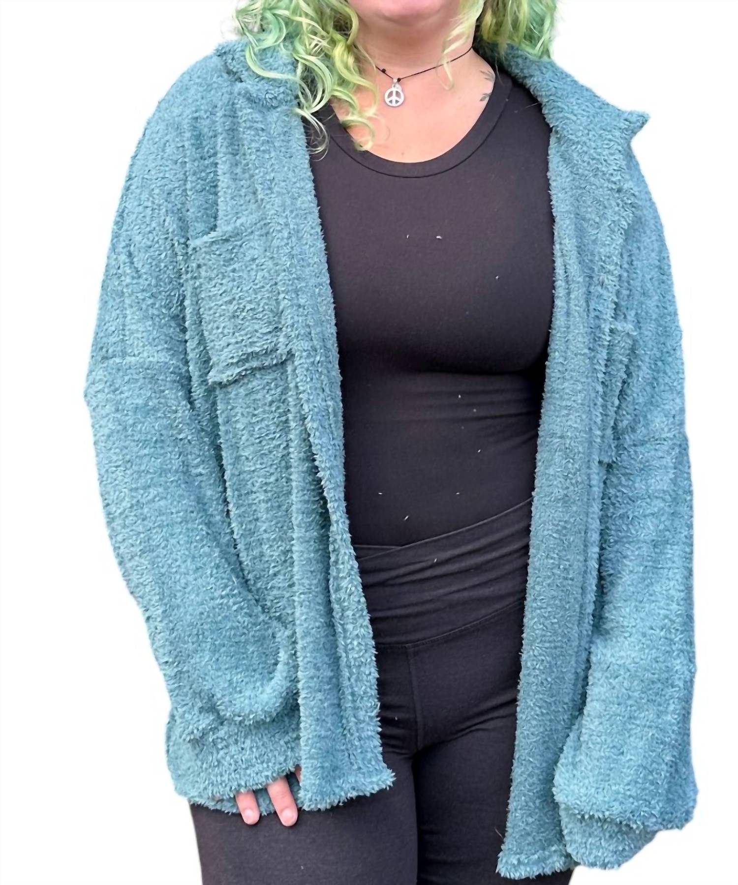 

Плюшевая большая шуба Malia в бирюзовом цвете Salt & Bit, Teal