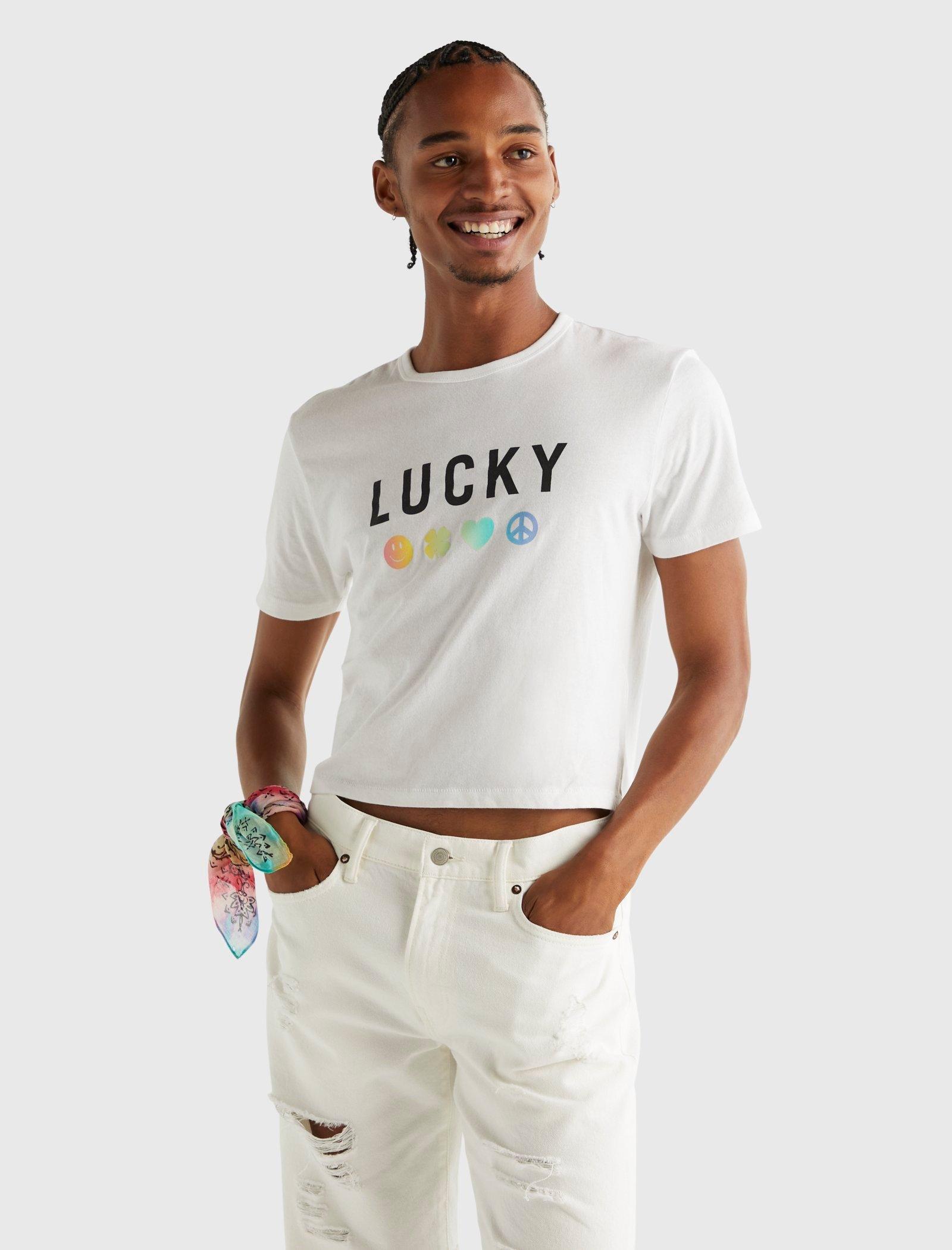 

Мужская укороченная футболка Lucky Brand Pride гендерно-нейтрального цвета, белый