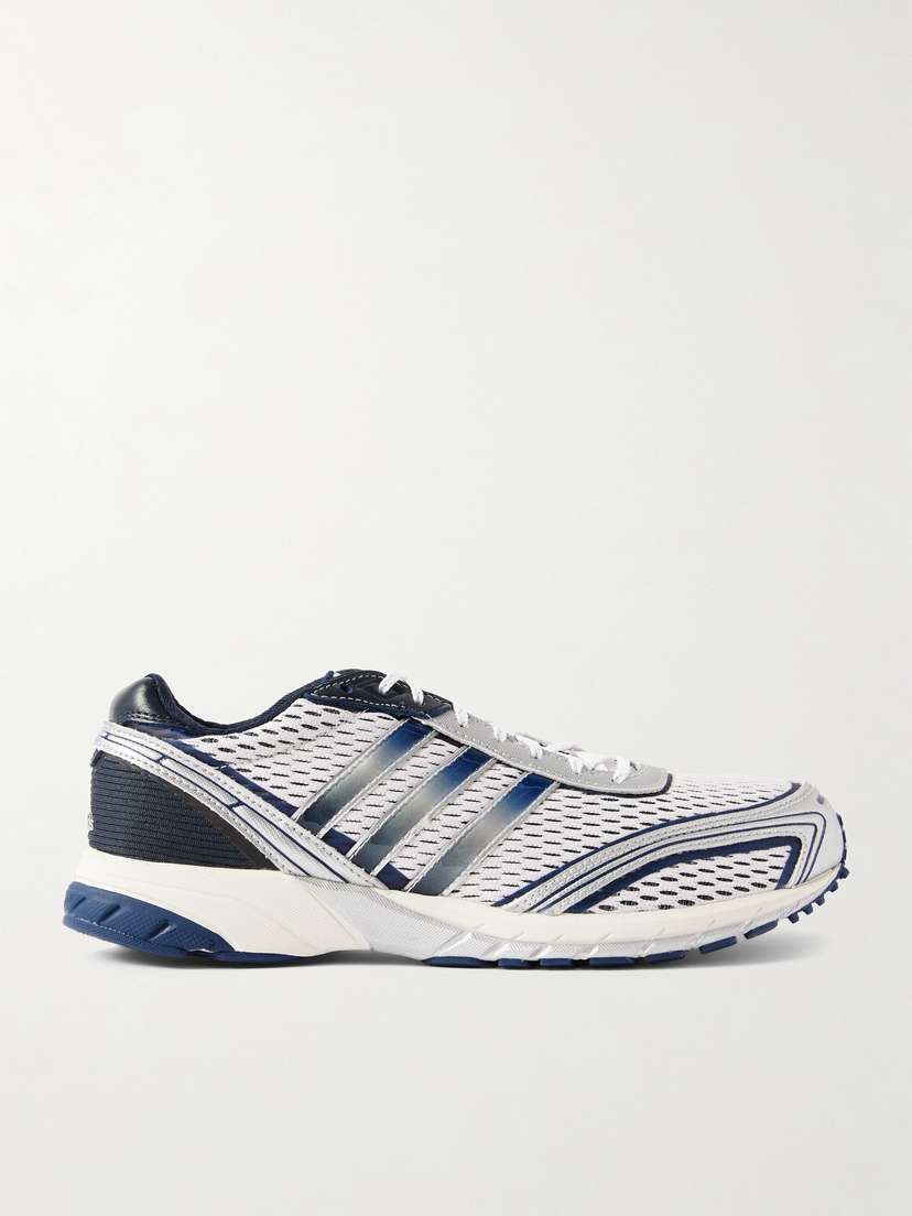 Спортивные и роскошные кроссовки Adizero Adios из резины и кожи с сетчатой отделкой Adidas Originals, синий