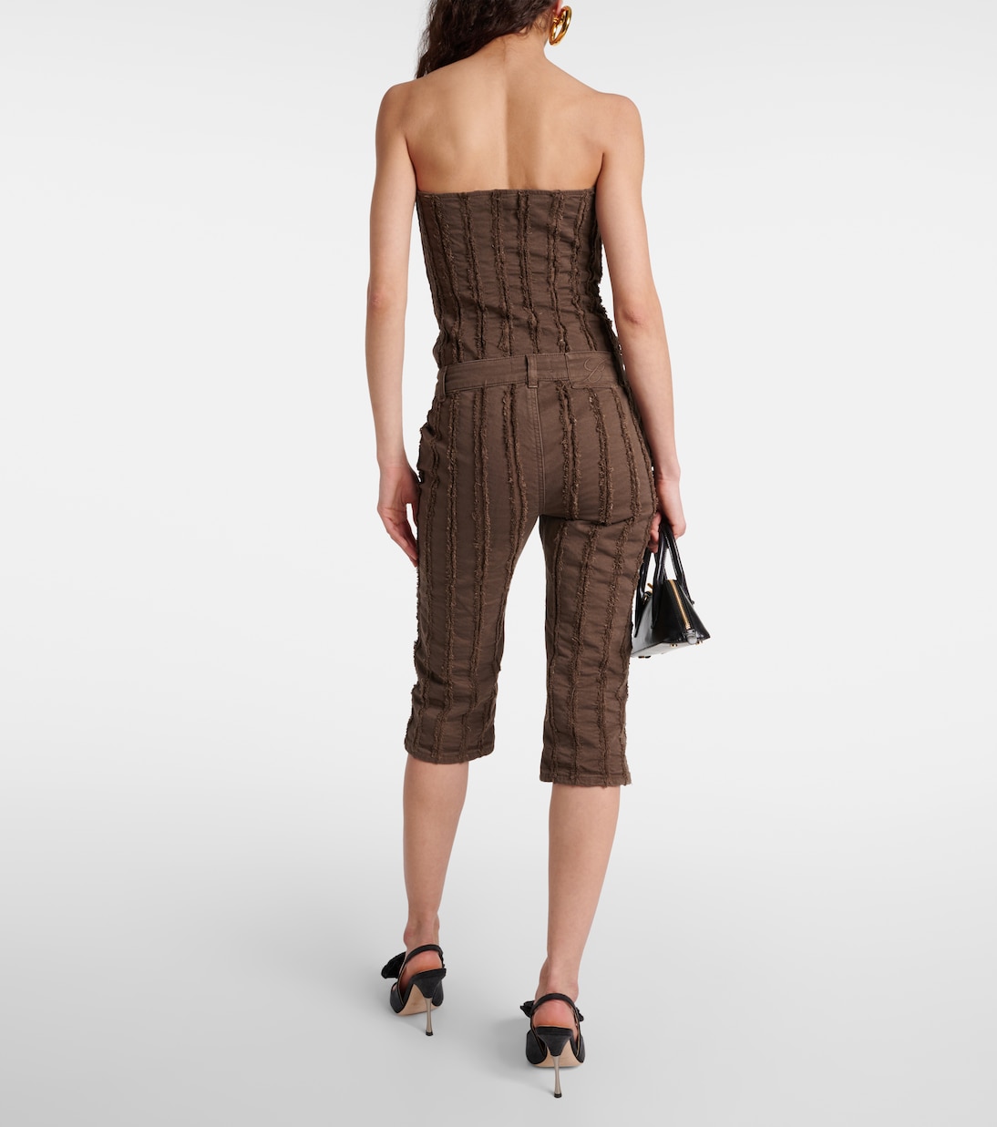 Укороченные брюки из хлопковой смеси с низкой талией Blumarine, Mud — фото 3