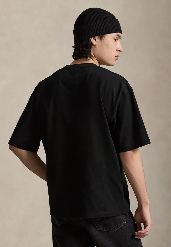 Футболка свободного кроя из замшевого трикотажа, базовая футболка Polo Ralph Lauren, Black — фото 3