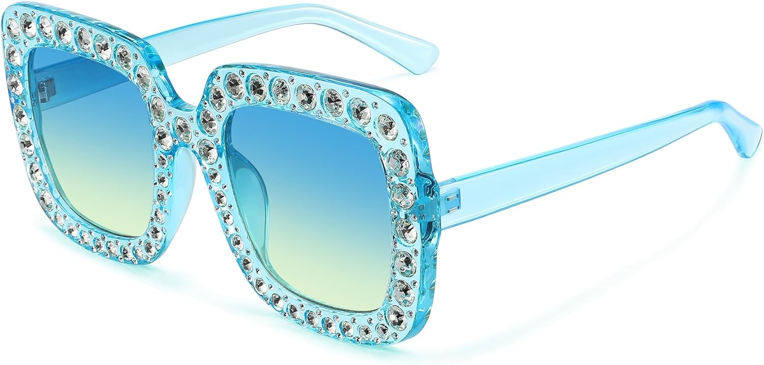 

Солнцезащитные очки MEETSUN Elton Square со стразами | Крупные блестящие очки для женщин в оправе с бриллиантами | Ретро 70-х для пляжа и дискотеки, Blue Frame/Blue Gradient Lens