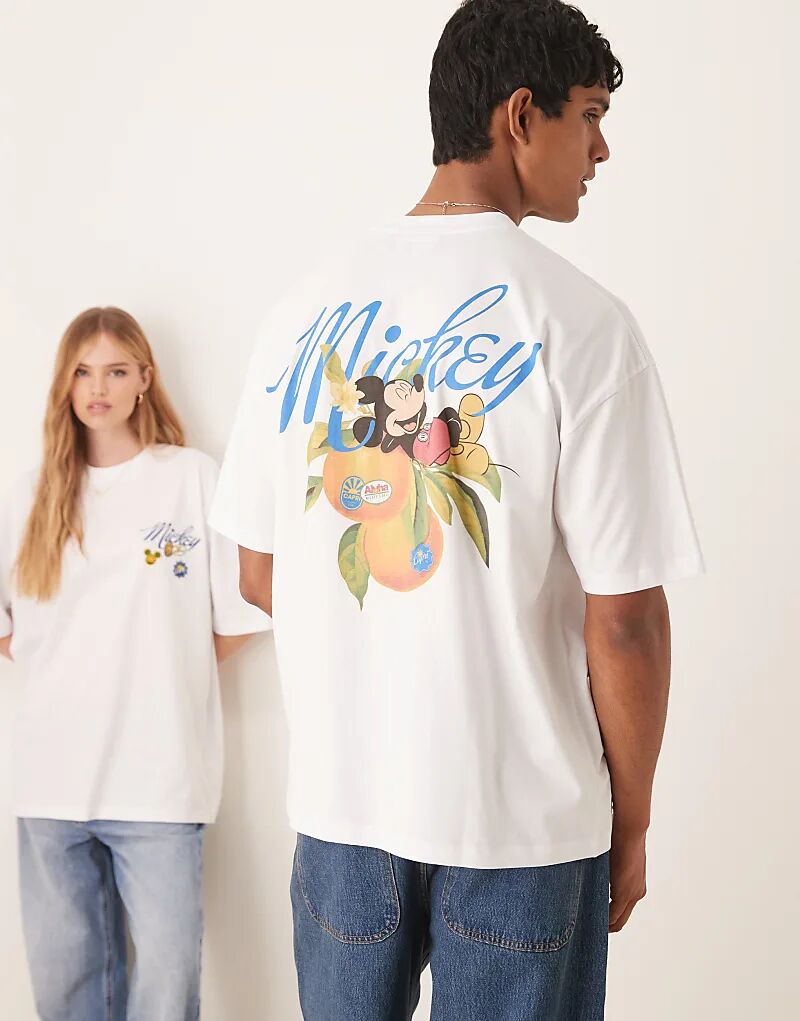 

Футболка свободного кроя унисекс Disney ASOS DESIGN oversize с принтом фруктов Микки Мауса белого цвета