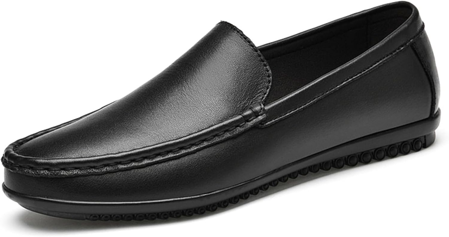 

Мужские лоферы из натуральной кожи, обувь без шнурков для повседневного и делового стиля, удобные туфли с круглым носком, легкие плоские туфли, обувь для прогулок и на каждый день Generic, черный