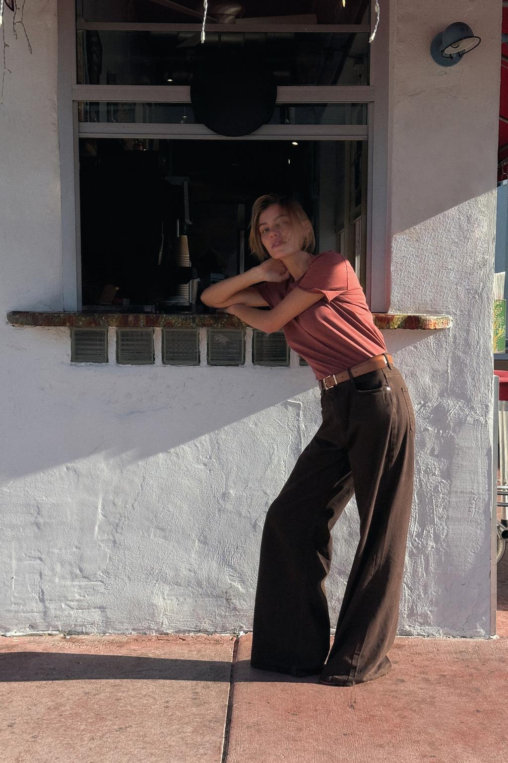 

Z1975 широкие джинсы длинной длины с высокой талией ZARA, коричневый