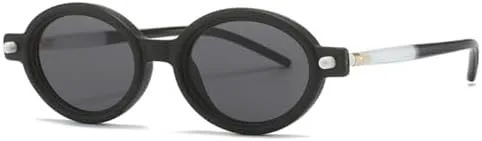 

2026 Овальные двухцветные женские модные солнцезащитные очки UV400 Винтажные светло-серые мужские солнцезащитные очки с заклепками MTZJH, Matte Black Gray