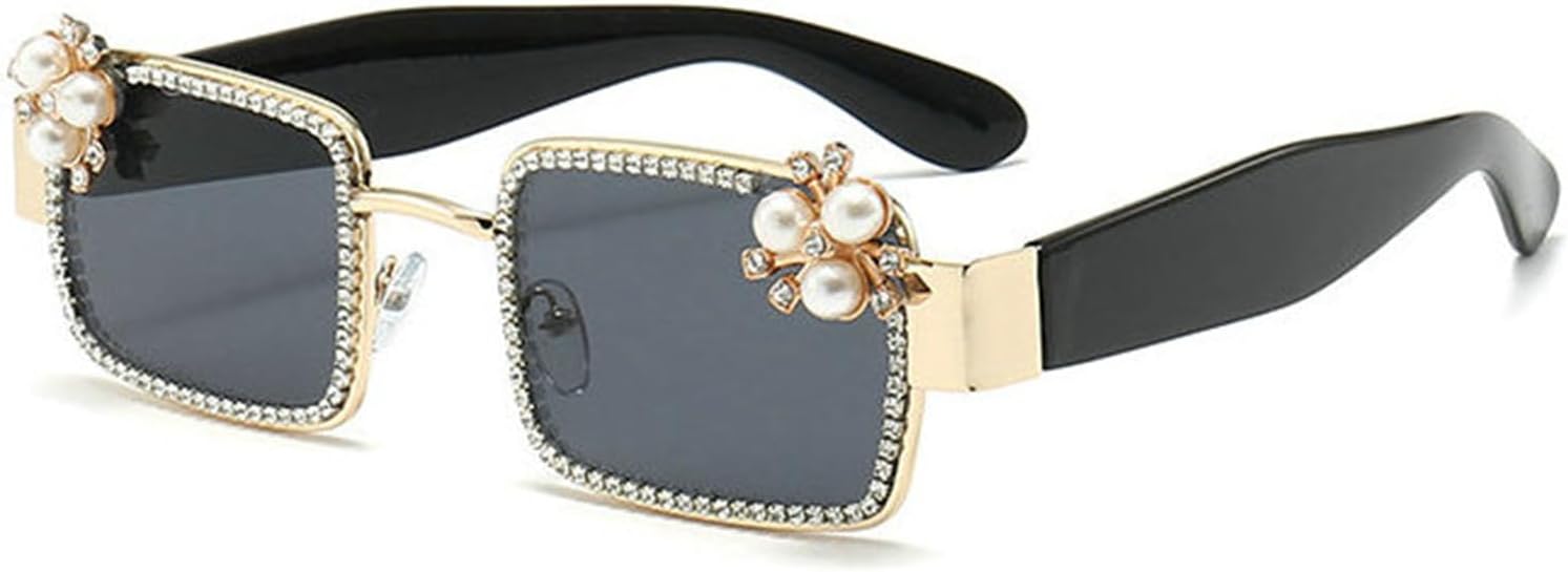 

Женские солнцезащитные очки Helena Trendy Square Rhinestones с блестящими стразами, модные кристальные очки для вечеринок, сверкающие бриллиантовые очки для женщин, Gold Gray