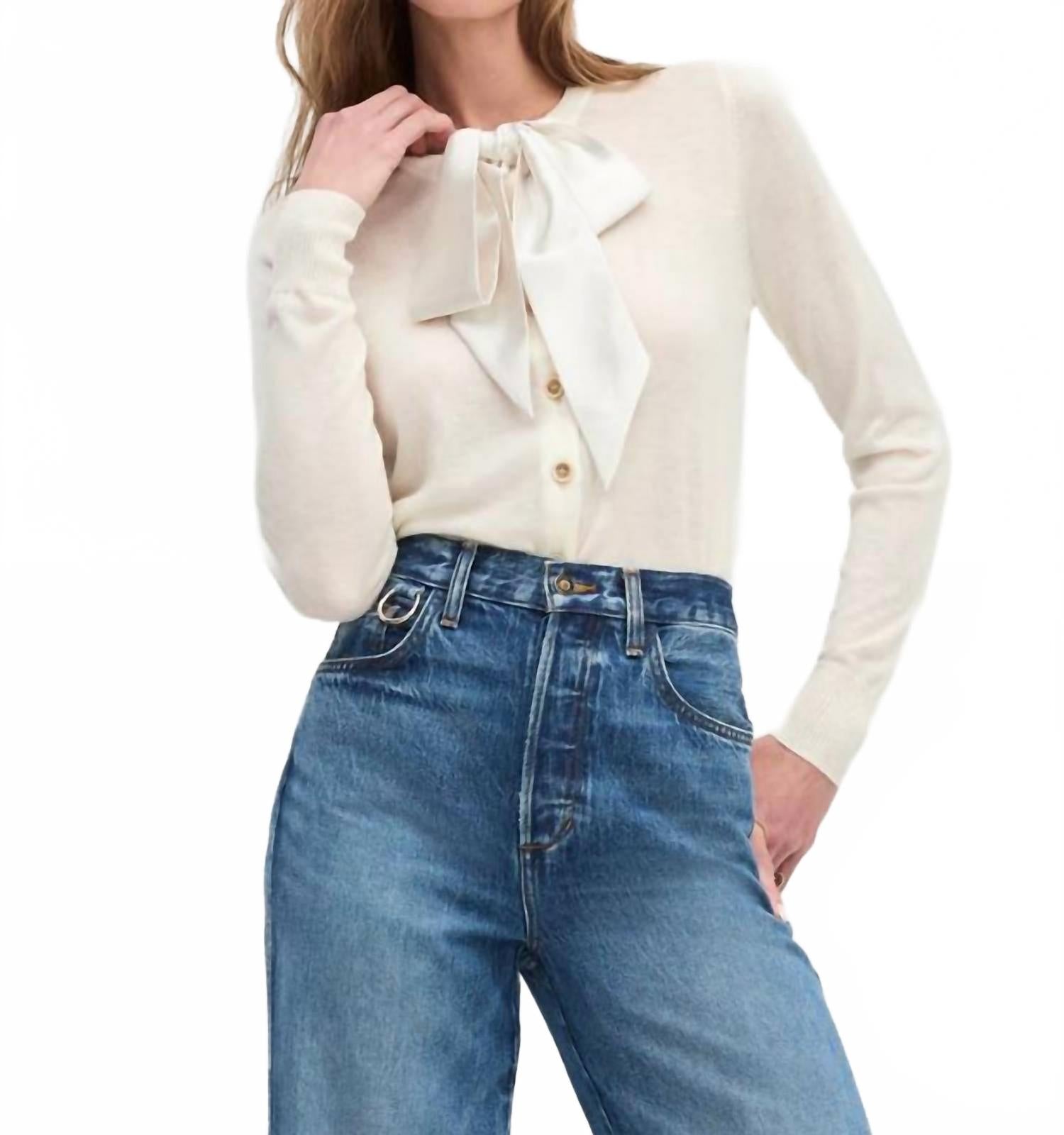 

Favorite Daughter Кардиган с бантом и круглым вырезом, цвет слоновой кости