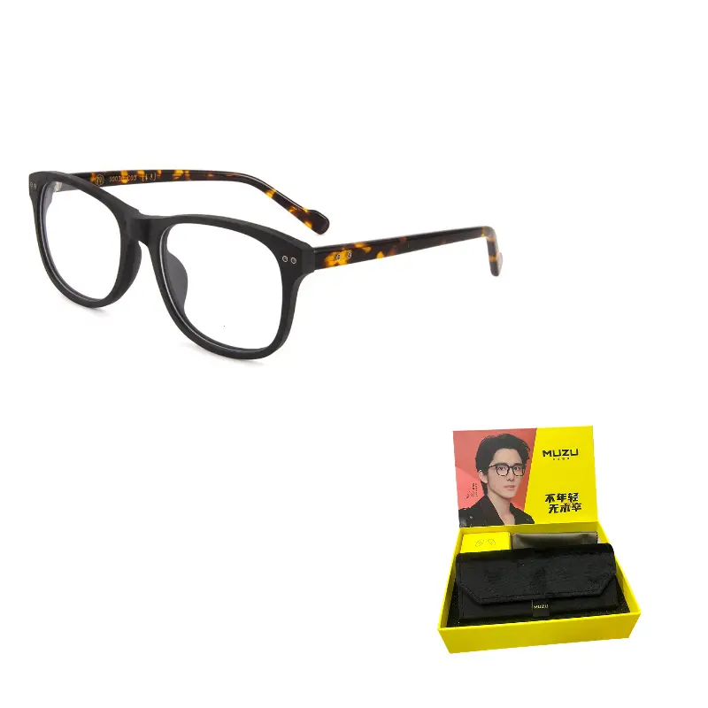 

MUZU Прямоугольная оправа для очков унисекс, Wood Grain Black | Tortoiseshell Legs - C03 with 0 Degree Blue Light Blocking Plain Lenses