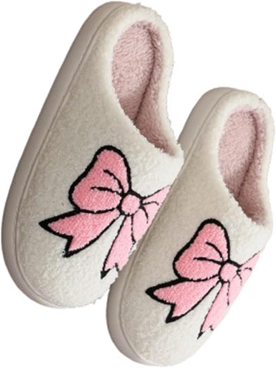 

Теплые плюшевые домашние тапочки с бантиком и принтом, нескользящая подошва, для дома и улицы, с мягкой подкладкой, уникальный рождественский подарок Generic, Bow-knot