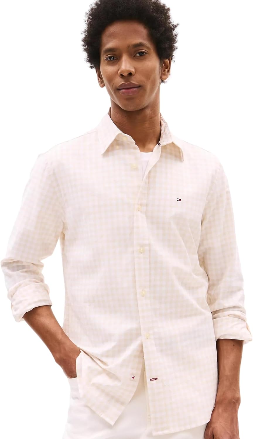 

Мужская фирменная рубашка TOMMY HILFIGER с длинным рукавом и застежкой на пуговицы, классического кроя, коллекция 2025 года, Gingham Classic Beige.