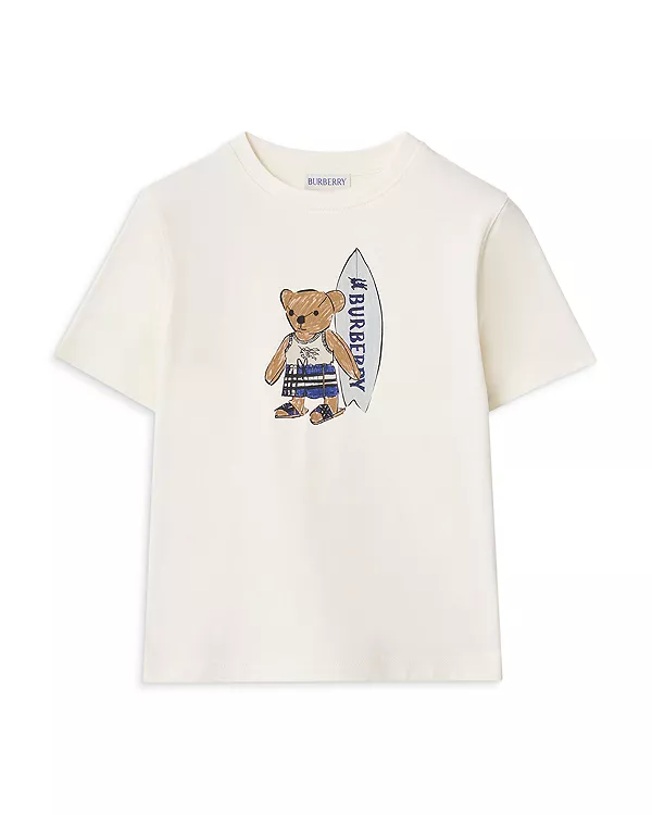 

Детская хлопковая футболка с изображением медведя-серфера из кедра - для малышей и взрослых. Burberry, белый