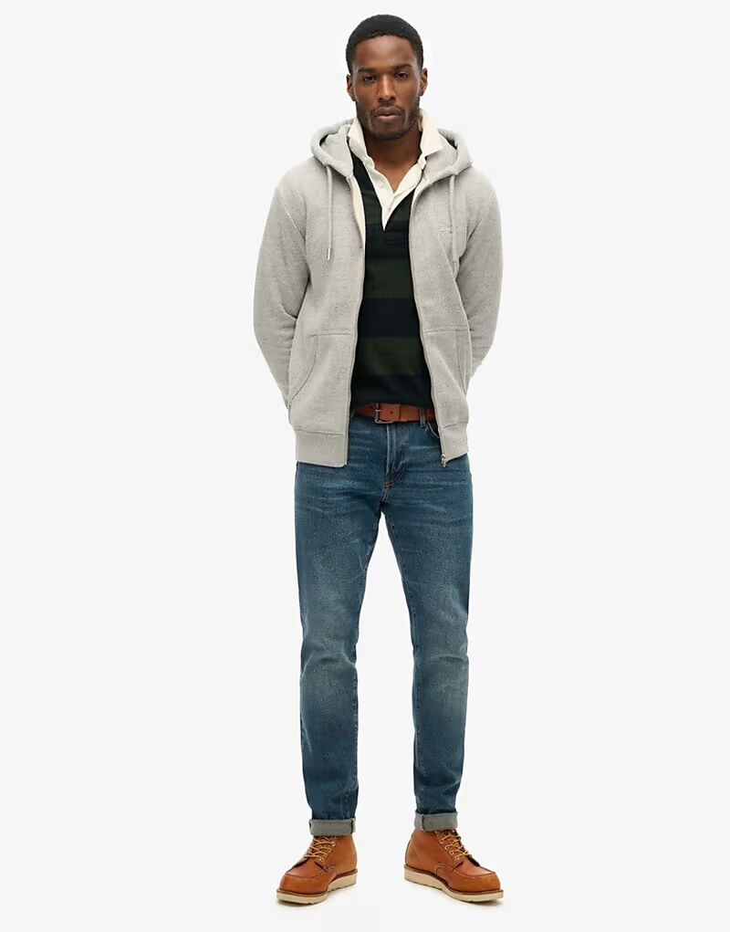 

Толстовка с капюшоном Superdry Cotton с вышитым винтажным логотипом на молнии, серая меланжевая расцветка