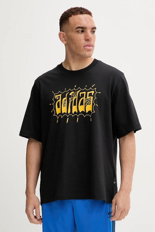 

Футболка из хлопка с эффектом потертости, свободного кроя Adidas Originals, черный