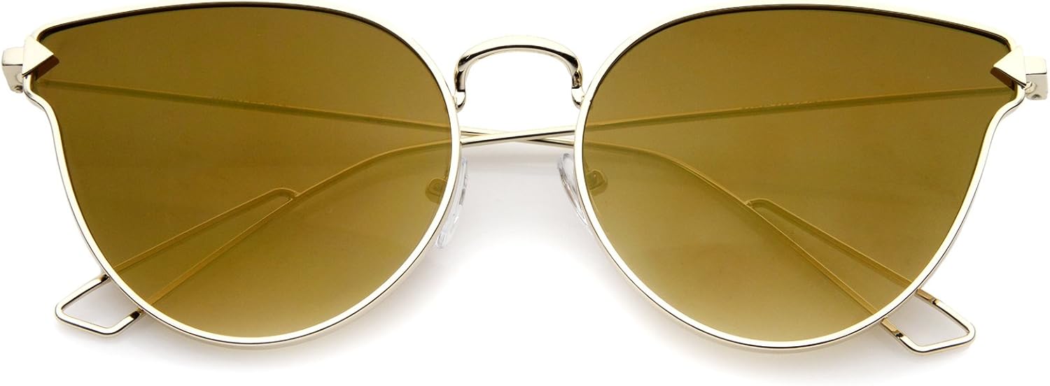 

zeroUV - Солнцезащитные очки в форме «кошачий глаз» с металлической оправой и дужками в виде стрел, плоские линзы с цветным зеркальным покрытием, диаметр 58 мм, для женщин, Gold / Brown Mirror