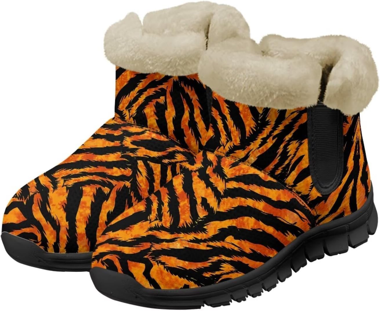 

Зимние сапоги Noprintge для женщин и мужчин, мягкие с уютной плюшевой подкладкой, нескользящие теплые ботинки, Tiger Skin Stripe