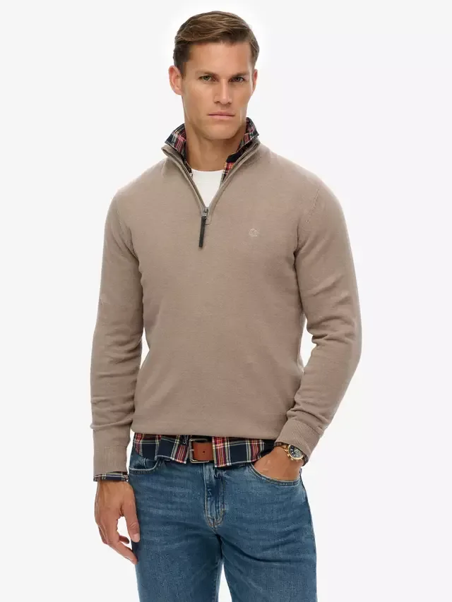 Свитер Essentials с застежкой-молнией до середины груди, цвет Husk Brown Marl Superdry
