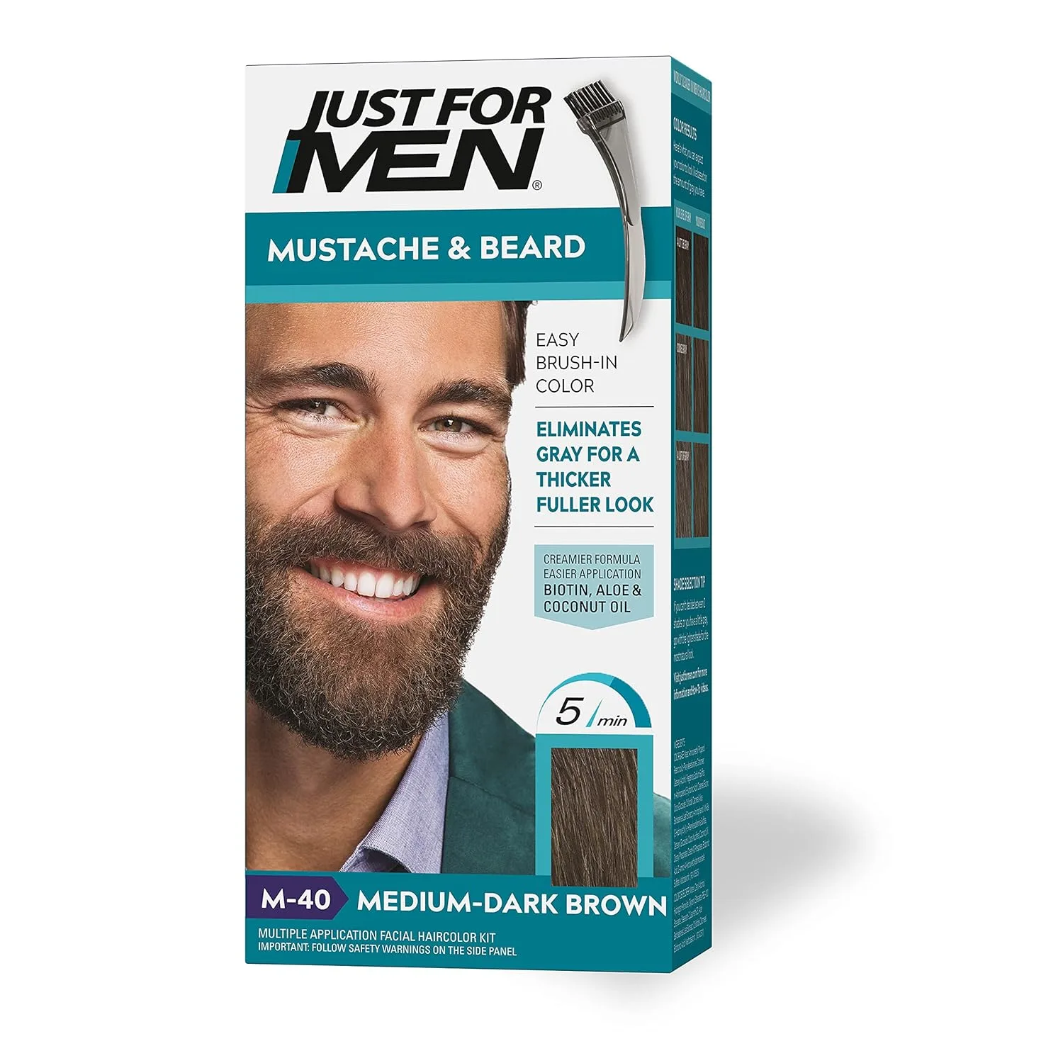 Краска для усов и бороды Just For Men, в комплекте с кисточкой для легкого нанесения и расчесывания. Краска для мужских волос., Medium-Dark Brown M-40 — фото 2