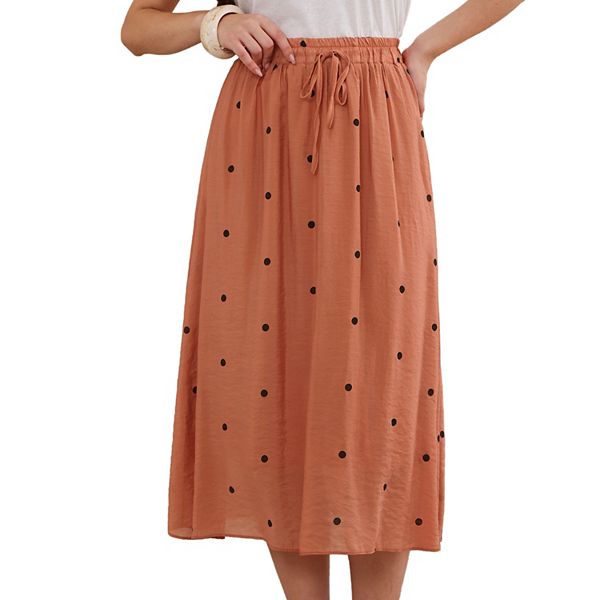 

Винтажная юбка миди в горошек с плиссировкой и эластичной талией Inspire Chic, Burnt Orange