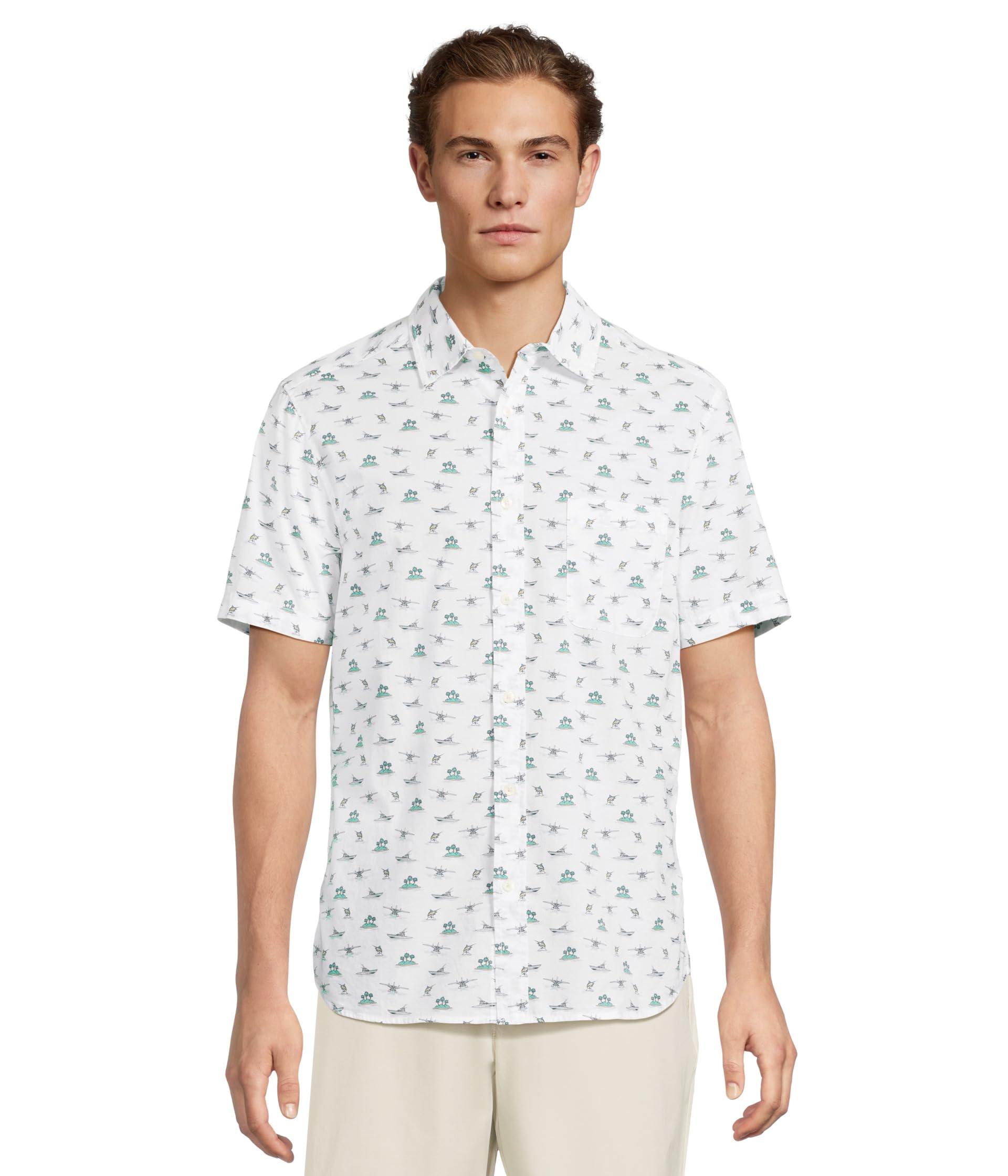 

Рубашка Vineyard Vines Island Hopping Madras Short, цвет White Cap