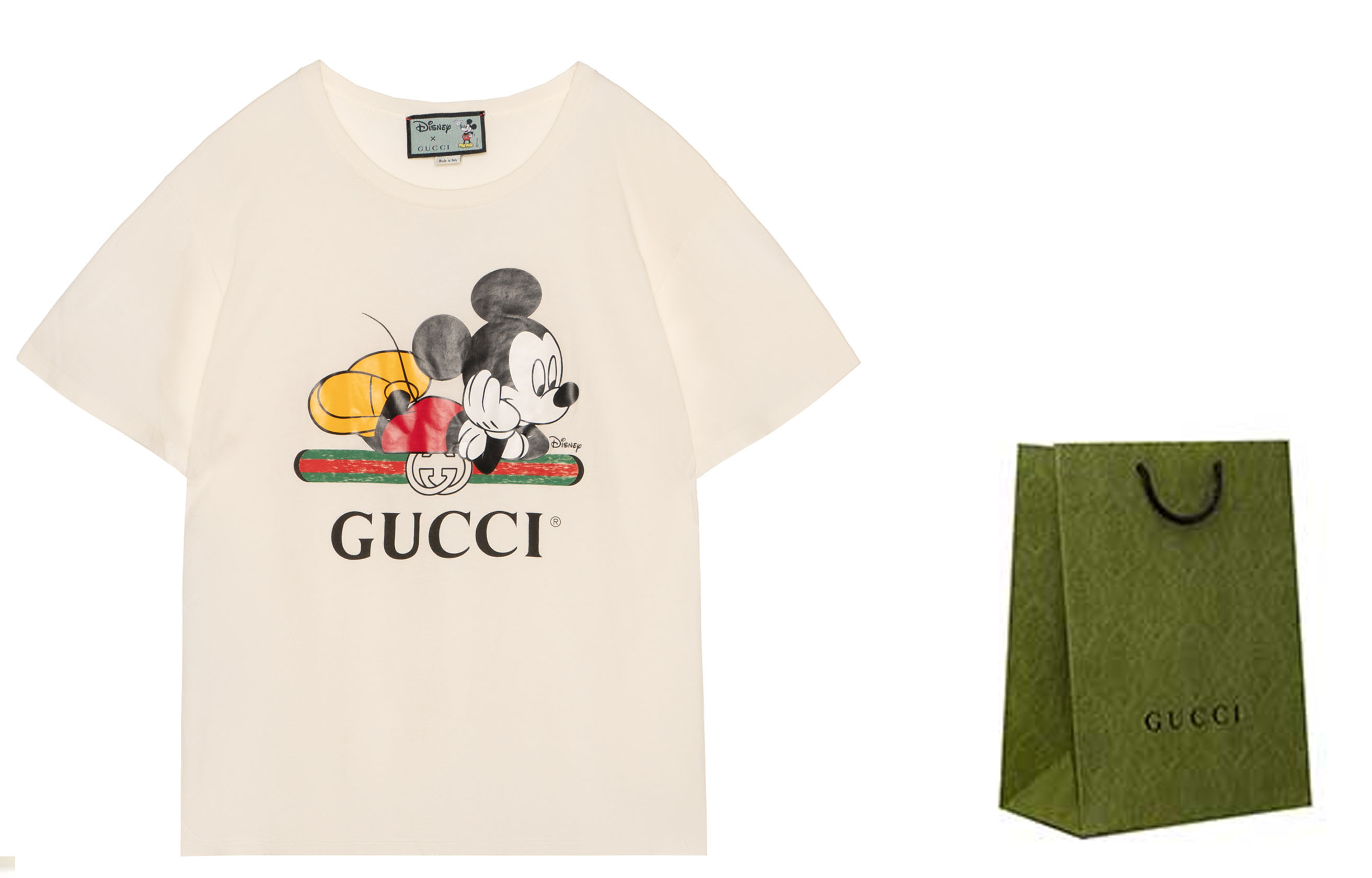 Футболка GUCCI с принтом Микки Маус, винтажный логотип, кремовый — фото 3