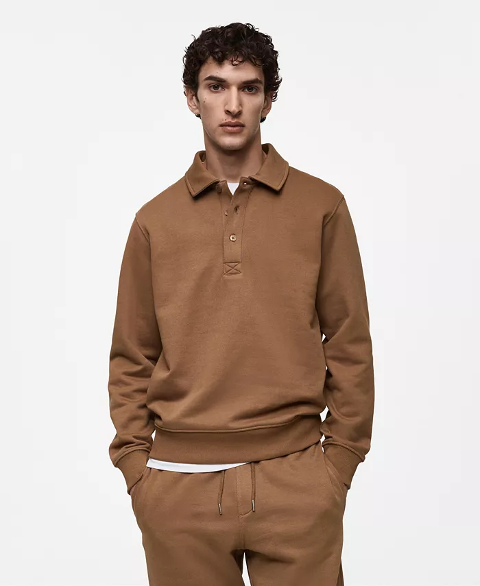 

Мужская хлопковая поло-толстовка Slim-Fit MANGO, коричневый