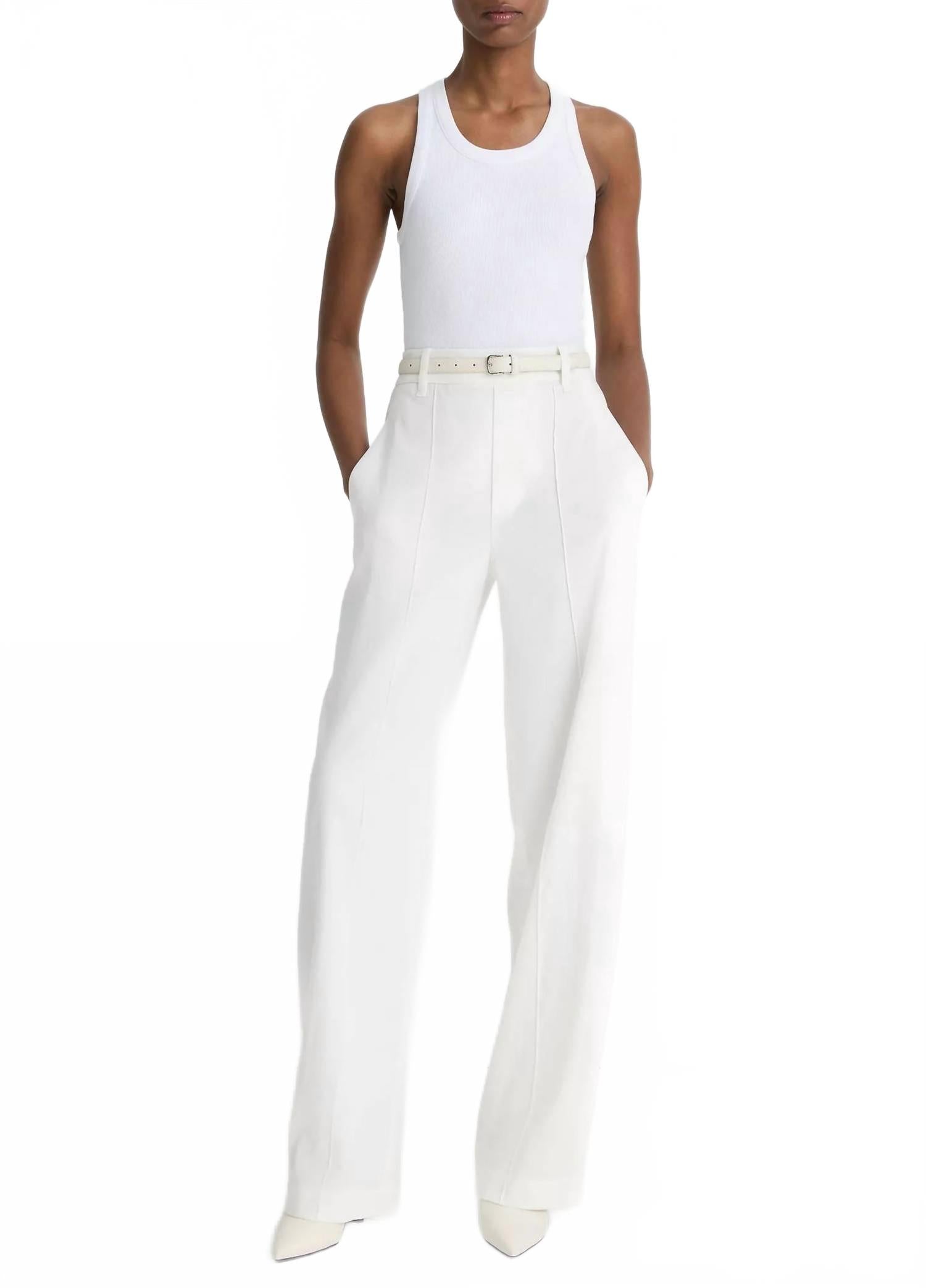 

Женские льняные брюки с высокой посадкой на резинке в цвете айвори Vince, кремовый