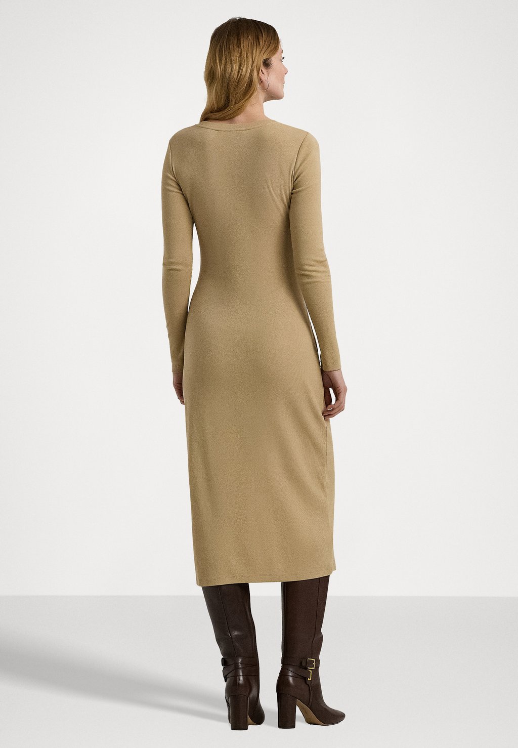 

Дневное платье BUCKLE-TRIM COTTON-BLEND KNIT MIDI DRESS Lauren Ralph Lauren, цвет Tan