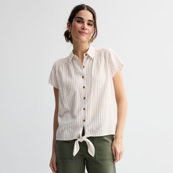 

Женская рубашка с запахом Croft & Barrow, цвет beige white stripe
