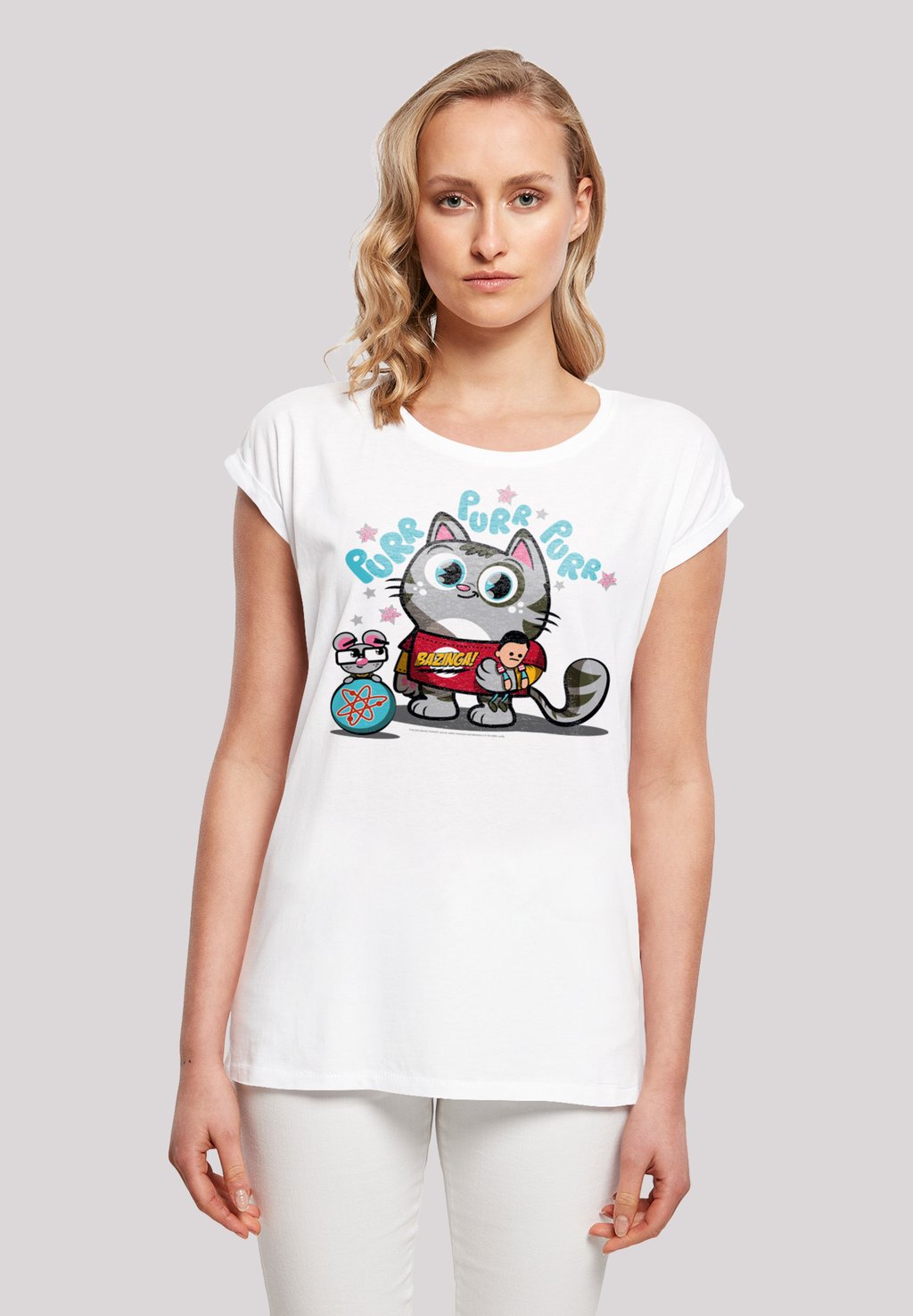 

Футболка с принтом BIG BANG THEORY BAZINGA KITTY F4NT4STIC, белый