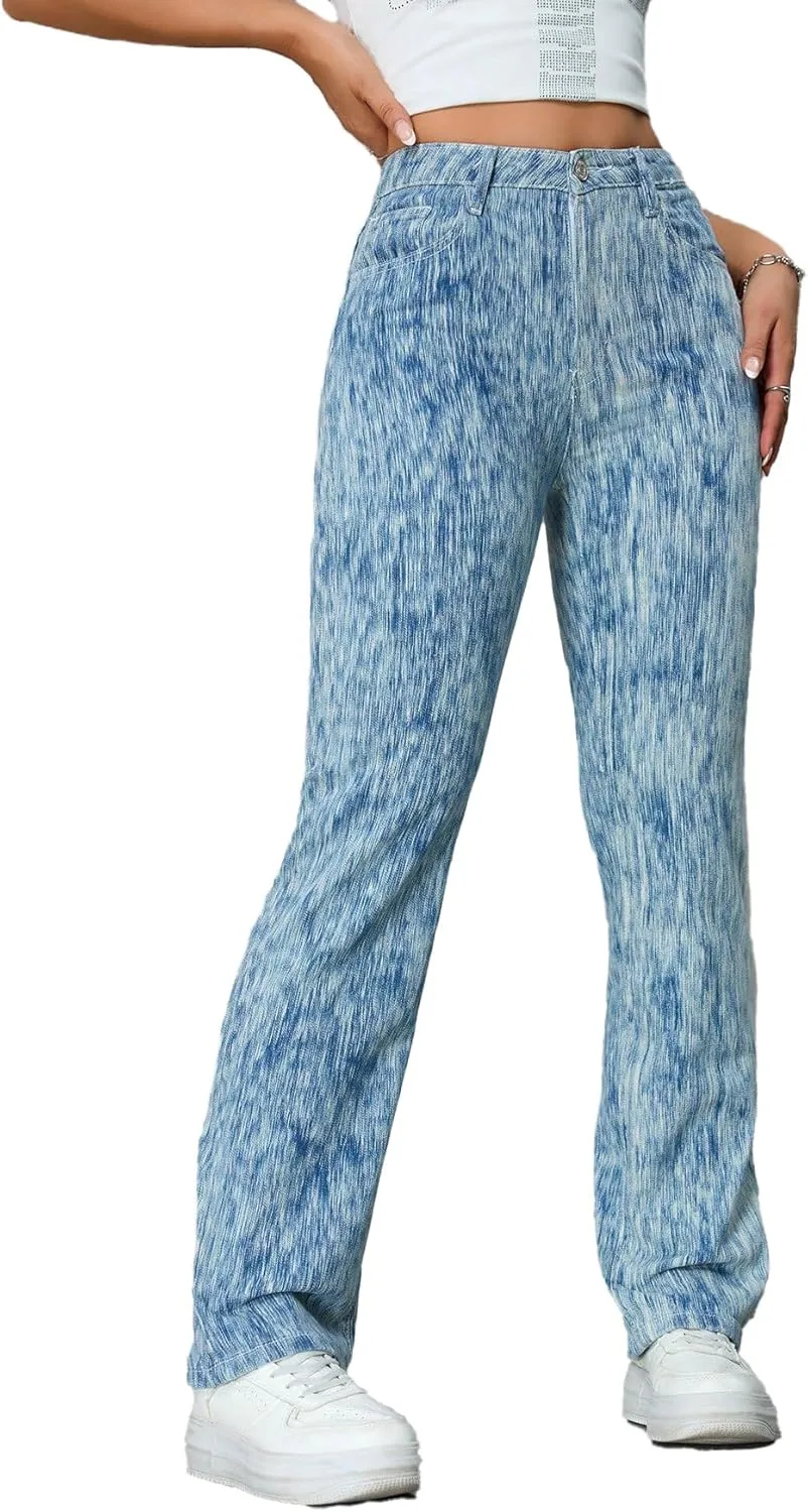 Джинсы Mid-Rise Light Blue, Textured Washed, Straight-Leg