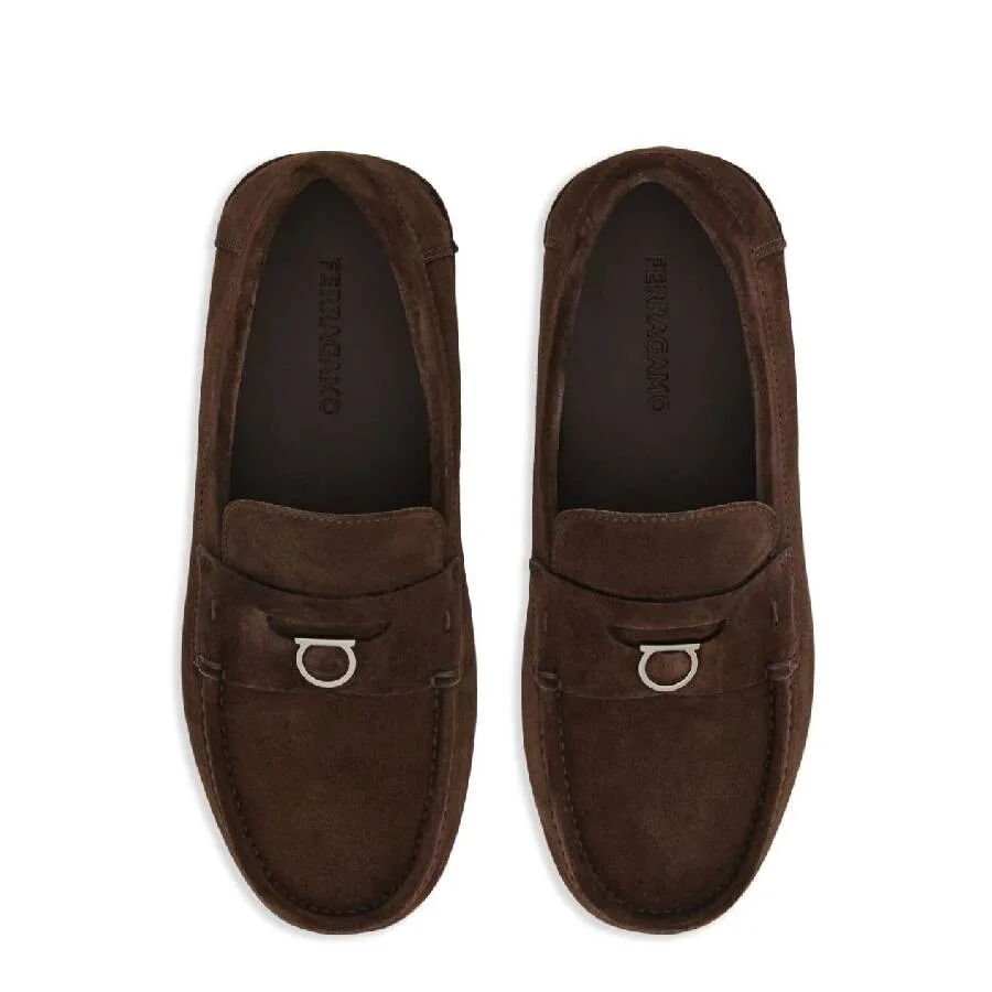 Лоферы с круглым носком и пряжкой Gancini от Ferragamo, темно-коричневый — фото 2