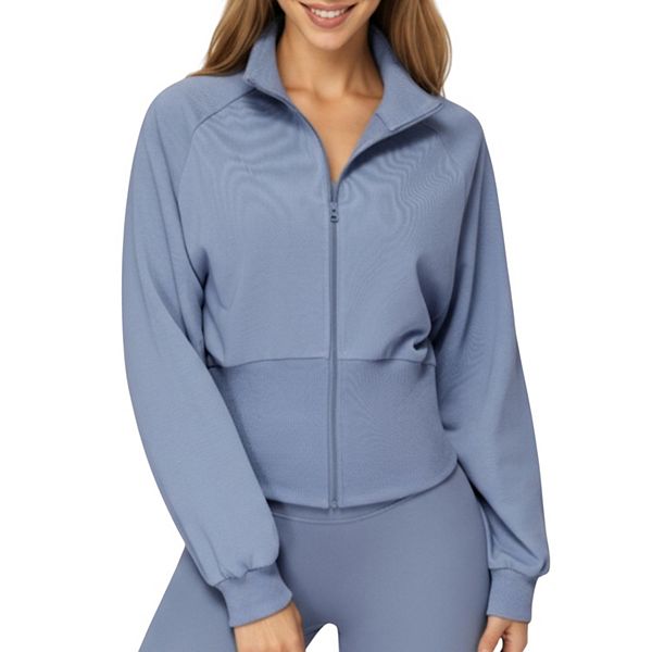 

Женская куртка с высоким воротником, длинными рукавами и молнией, с приталенным поясом и мягкой трикотажной тканью Anna-Kaci, Blue