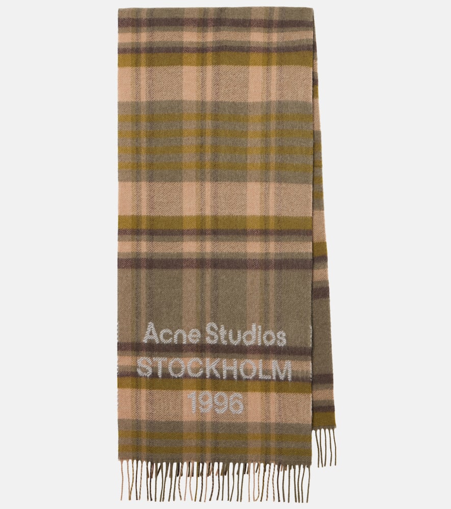 

Шерстяной шарф с логотипом в клетку Acne Studios, Olive Green/Grey