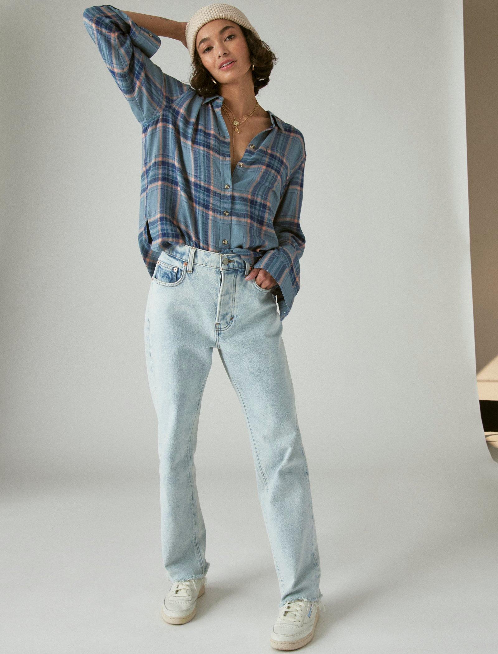 

Женская рубашка бойфренда Lucky Brand Cloud Plaid, цвет medium dark blue