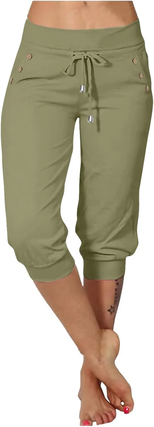Брюки-капри женские с высокой талией, легкие, с карманами, Mint Green