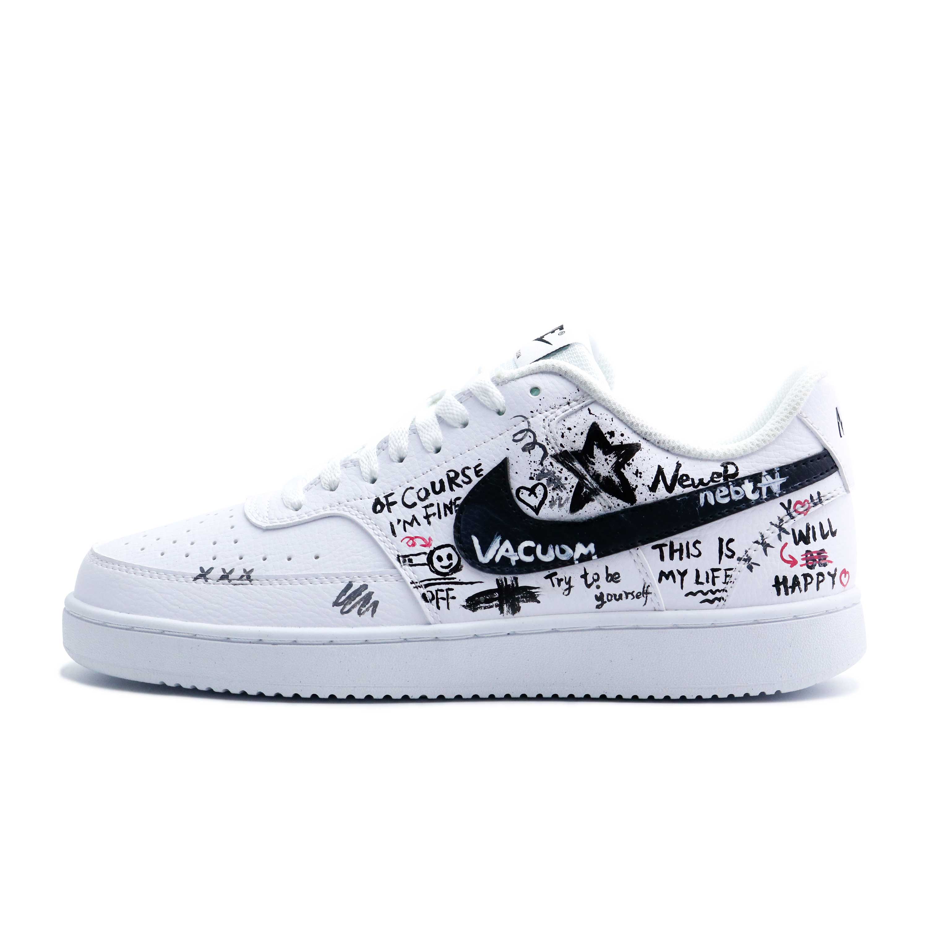 

Nike Кроссовки для скейтбординга Court Vision 1 Graffiti Star, легкие, нескользящие, низкие, мужские, черные, белые
