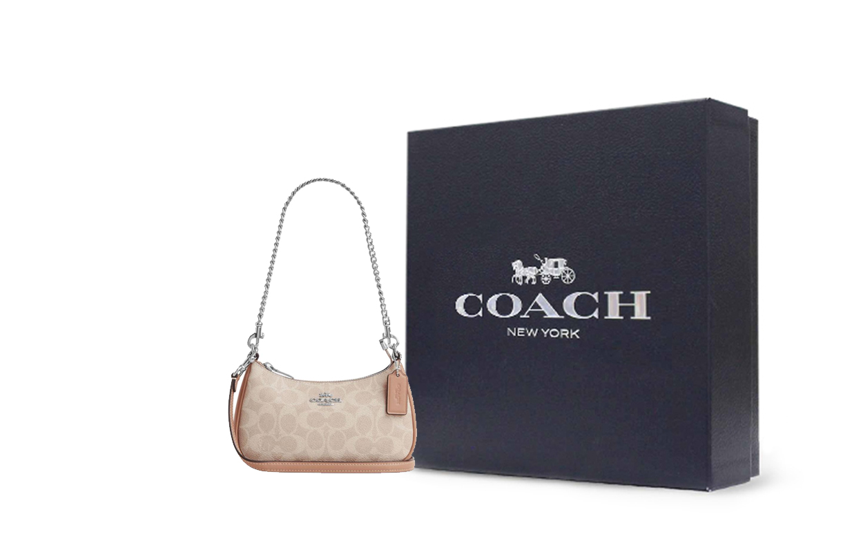 

COACH Искусственная кожа с переработанной кожей женская наплечная сумка через плечо молочно-чайный бежевый