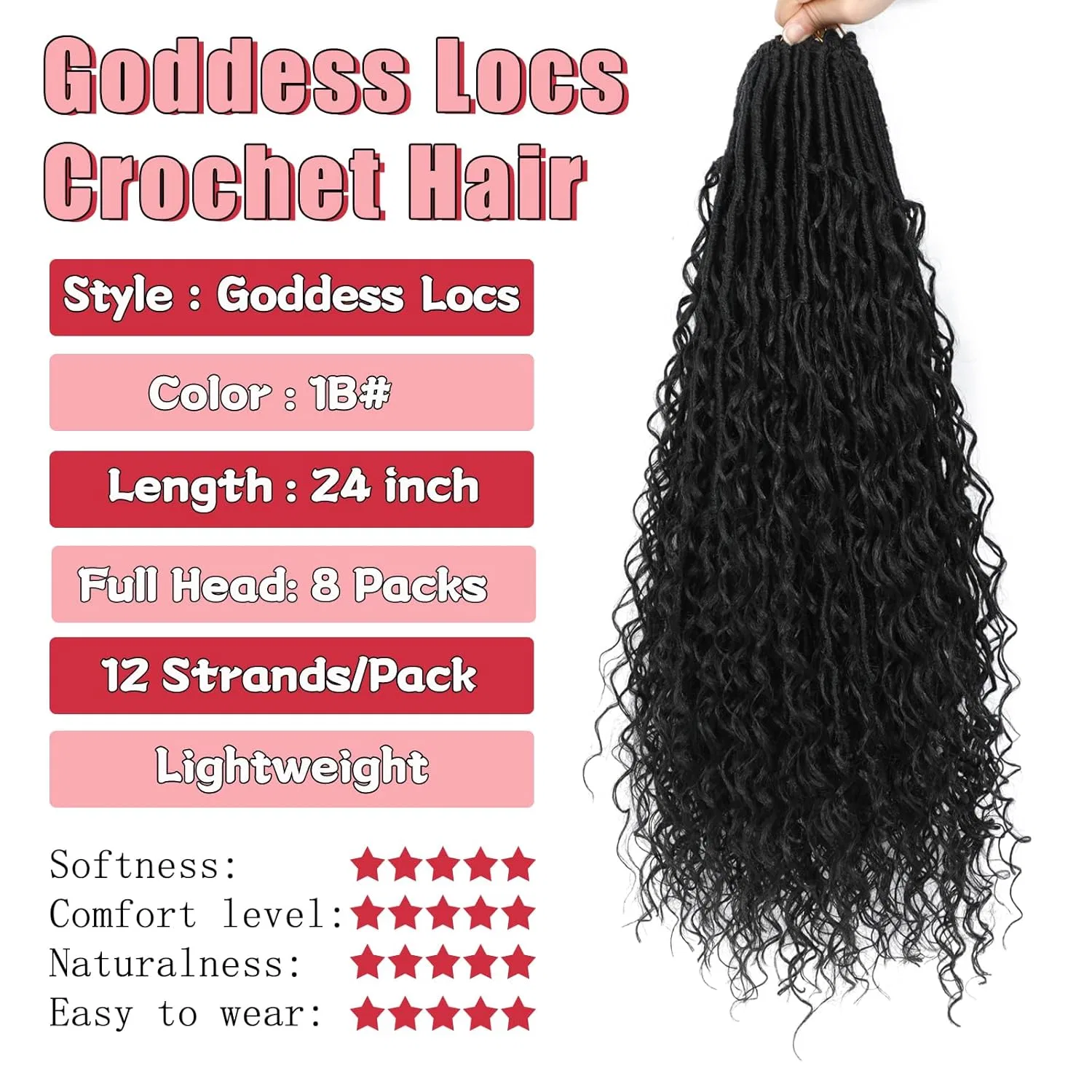 Синтетические волосы для афрокосичек Boho Faux Locs Crochet Hair Xiimenalu, 1B# — фото 2