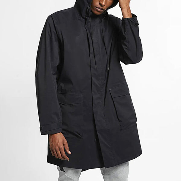 Куртка men's solid color athleisure casual sports mid-length hooded windbreaker Nike, черный — фото 2